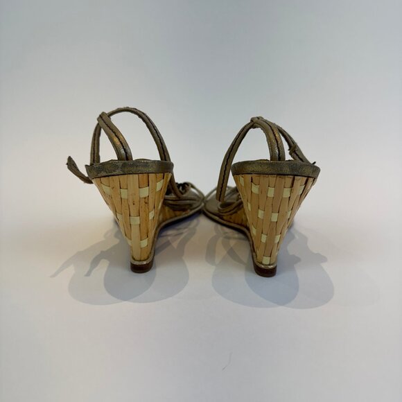 Giuseppe Zanotti Gold Leather & Bamboo Wedge Heels, EU 40 - Picture 6 of 16